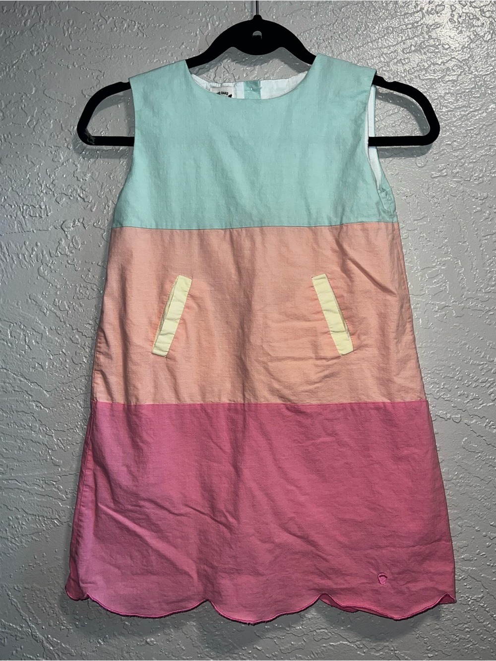 Girls Colorblock Scallop Hem Dress in Mint, Peach & Pink